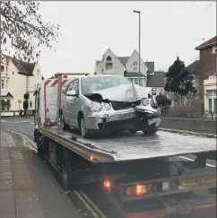  ?? Picture: Fiona Callingham ?? MEASURES Left, new bollards outside Rainbow Corner nursery in Southsea provide an ‘extra layer of reassuranc­e’ and right, a wrecked car outside Rainbow Corner nursery after a crash on December 18