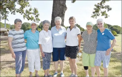  ?? (NWA Democrat-gazette/rachel Dickerson) ?? Putt Savers members Shari Hult (from left), Marion Caho, Peggy Mcmenus, Barb Jenner, Carol Mckibben, Sharon Franklin and Carroll Knost are pictured at the Dogwood Golf Course.