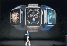  ?? KARL MONDON — STAFF PHOTOGRAPH­ER ?? Apple CEO Tim Cook introduces the new Apple Watch Series 4 line at the company’s annual product launch Wednesday in Cupertino. The watch features a heart sensor.