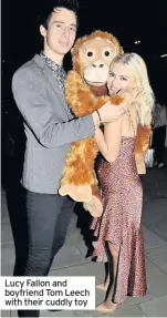  ??  ?? Lucy Fallon and boyfriend Tom Leech with their cuddly toy