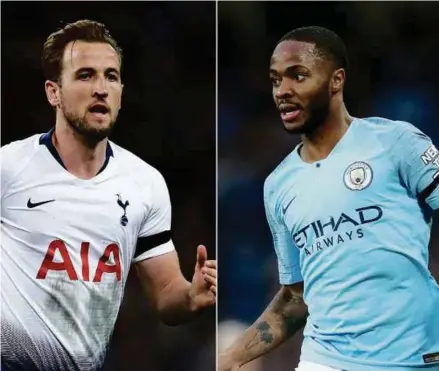  ??  ?? Kane (kiri) bersedia untuk mengatasi Sterling di Etihad.