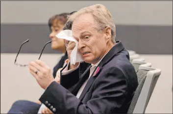  ??  ?? Donald Blain, father of Amelia Claypool, is overcome with emotion during the sentencing of Noah Ray Hadley for involuntar­y manslaught­er on Dec. 4, 2019.