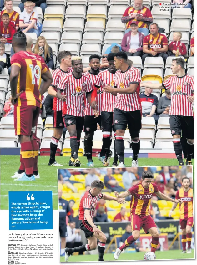  ??  ?? Sunderland’s Josh Maja celebrates scoring at Bradford