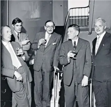  ??  ?? Gentlemen of letters: Faber poets, above, left to right, Louis Macneice, Ted Hughes, T S Eliot, W H Auden and Stephen Spender in 1960