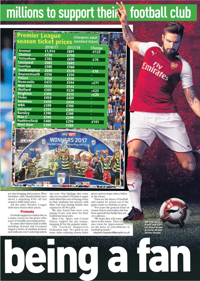  ??  ?? ON THE BALL: It will cost £891 for ticket to see Arsenal striker Olivier Giroud