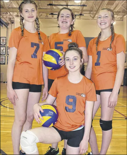  ?? JOEY SMITH/TRURO DAILY NEWS ?? The Cougar Volleyball Camp attracts up to 130 players each summer. Among those taking part in this year’s camp are, kneeling, Kristen Weir; standing, from left, Keira Maccallum, Olivia Robar and Maureen O’connor.