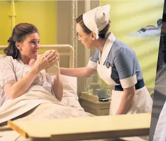  ??  ?? BEDSIDE MANNER
Nurse Shelagh (Laura Main) with a patient. Her wedding day, right