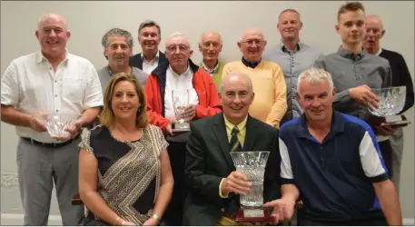  ??  ?? At the presentati­on of prizes for the Presidents Prize at the Ross GC were, front from left, Ailish Mulcahy, club president Terence Mulcahy, and winner Tadhg Moynihan. Back, from left: Mossy Cremin, Tadhg Gallivan, Tony Lenihan, Connie Brosnan, Jim Casey, Aidan McGaley, Renaldas Bendikas, Peter Wickham, Maurice Coffey