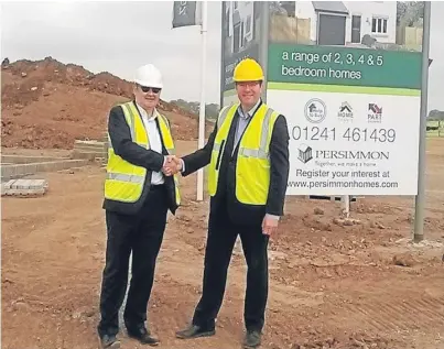  ??  ?? Angus Housing Associatio­n director Bruce Forbes and Jason MacGilp, chief executive of Cairn Housing Associatio­n, at the Muirlands Park site in Arbroath.