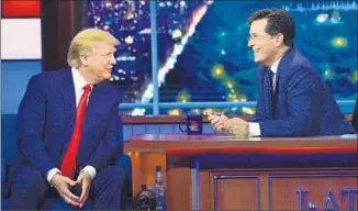  ?? John Paul Filo CBS ?? DONALD TRUMP visits “The Late Show With Stephen Colbert,” an unexpected­ly mild session.