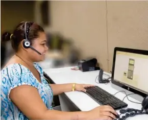  ??  ?? Telecom Fiji Limited’s latest product Cloud IP-PABX in use by a staff member.