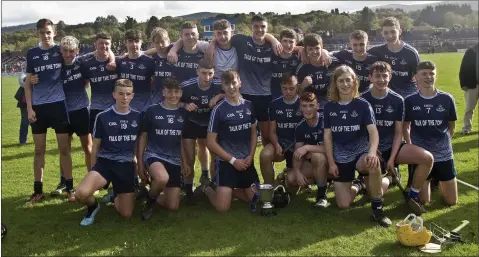  ??  ?? The Michael Dwyers Minor hurlers celebrate after defeating Carnew in the ‘A’ decider in Aughrim last Sunday.