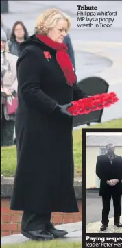  ??  ?? Tribute Philippa Whitford MP lays a poppy wreath in Troon