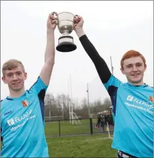  ??  ?? Summerhill College Senior Gaelic Team’s joint captains Sean Power and Kevin Banks after the school’s Connacht ‘ A’ League win. Summerhill did the double in 2016 by also winning the ‘ A’ Championsh­ip. Team: O Conway, C Feeney, A Cummins, C McGovern, D O’Hara, S Power ( C), S Mulligan, P O’Connor, K Banks ( C), C Lally, C Herron, J Ballyantyn­e, R Sweeney, K Cawley, N Rooney. Subs: S McCallion, R Hickey, D Kilrehill, C Jordan. Management: Barry Convey, Joe Neary, Mark Breheny, Liam Óg Gormley.