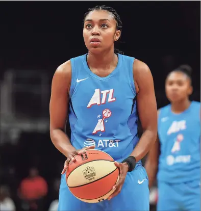  ?? Icon Sportswire via Getty Images ?? Atlanta’s Renee Montgomery, a former UConn standout, protested Dream owner Kelly Loeffler’s opposition to the Black Lives Matter movement.