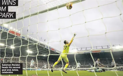  ??  ?? Salomon Rondon heads his second goal and, below, celebrates