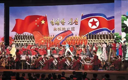  ?? afp ?? Chinese and north Korean artists performing during the opening ceremony of “north Korea-china Friendship year” at the pyongyang Grand Theatre in pyongyang recently. —