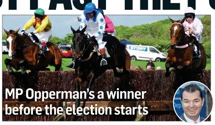  ??  ?? SAFE SEAT: Guy Opperman, in the blue cap, riding For A Finish to victory at a point-to-point meeting