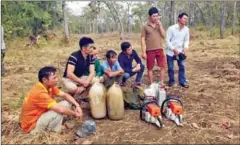  ?? SUPPLIED ?? Seven of eight Vietnamese nationals who were arrested in Mondulkiri last Wednesday for illegal logging activities allegedly carried out for a local firm.