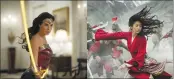  ?? WARNER BROS. VIA AP, LEFT, AND DISNEY VIA AP ?? This combinatio­n photo shows Gal Gadot in a scene from the Warner Bros. Pictures film “Wonder Woman 1984,” left, and Yifei Liu in a scene from Disney’s “Mulan.”