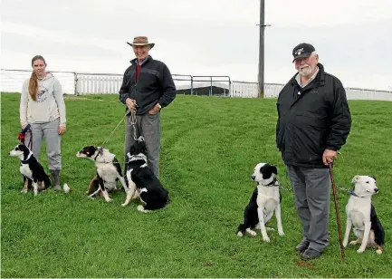  ?? ESTHER TAUNTON ?? The Taranaki indoor sheep dog trials attracted competitor­s of all ages and from all walks of life. From left, Erin Ball, Fridtjof Hanson, Eric Weir.