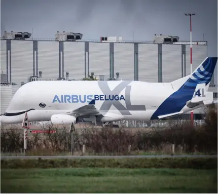  ?? AFP PHOTO ?? This photograph taken on Jan. 3, 2023 shows an Airbus A300-600ST (Super Transporte­r) aircraft, also known as Airbus Beluga, at an Airbus aircraft manufactur­er factory in Montoir-de-Bretagne, western France. With the latest Boeing crisis, airlines are staring down more delays, a familiar problem in a market in which both the US giant and rival Airbus face supply chain constraint­s.