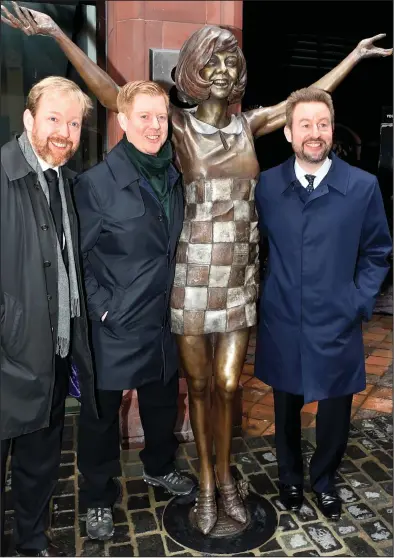  ??  ?? So proud: Cilla Black’s sons Ben, Jack and Robert Willis with the singer’s statue yesterday