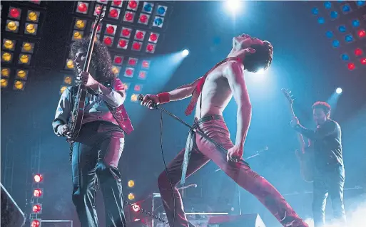  ?? ALEX BAILEY THE ASSOCIATED PRESS ?? Gwilym Lee, Rami Malek and Joe Mazzello in Bohemian Rhapsody, the Freddie Mercury biopic nominated for a Golden Globe award for best motion-picture drama.