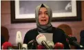  ?? PICTURE: EPA ?? DIPLOMATIC INCIDENT: Turkish Family Minister Fatma Betul Sayan Kaya speaks to the media after returning from the Netherland­s to Istanbul. Kaya was barred by police from entering the Turkish consulate in Rotterdam.