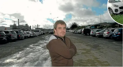  ?? PHOTOS: JAMES PAUL ?? Commuter Matthew George often has trouble finding a park when he arrives at Porirua to catch the 11.09am train to Wellington. Above: Many commuters have been forced to park on grass verges at Porirua station, despite signs urging them not to.