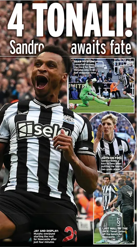  ?? ?? JAY AND DISPLAY: Murphy overjoyed starting the rout for Newcastle after just four minutes