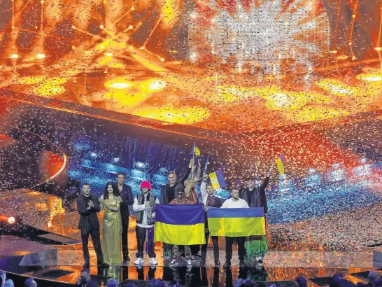  ?? REUTERS ?? Kalush Orchestra from Ukraine appear on stage after winning the 2022 Eurovision Song Contest in Turin, Italy, May 15.