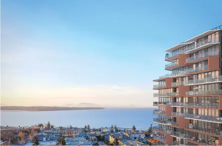  ??  ?? Semiah homeowners will enjoy grand views of Semiahmoo Bay from their balconies.