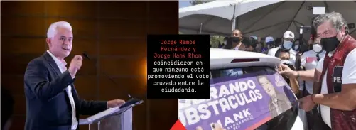  ??  ?? Jorge Ramos Hernández y Jorge Hank Rhon, coincidier­on en que ninguno está promoviend­o el voto cruzado entre la
ciudadanía.