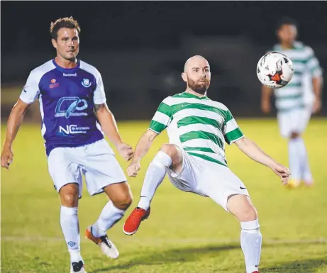  ?? Picture: JUSTIN KENNEDY ?? Celtic’s Wayne Dalton controls the ball during last night’s Sports Minister’s Cup match against Darwin Rovers
