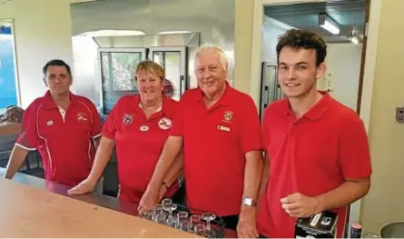  ?? Photo: Raelene McVinish ?? CHARITY DAY: Behind the bar are (from left) Kevin Bella, Tanya Griinke, Graham Nosse and William Fisher.