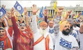  ?? AFP FILE ?? Members of the Sikh community gather during a ‘Referendum 2020’ event at Trafalgar Square in central London on August 12 this year.
