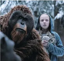  ??  ?? Karin Konoval, left, and Amiah Miller in War for the Planet of the Apes. Amiah’s character is a human newcomer to the film.