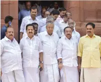  ?? PTI ?? Kerala Chief Minister Pinarayi Vijayan with a delegation after meeting Prime Minister Narendra Modi in New Delhi. —