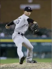  ?? CARLOS OSORIO - THE ASSOCIATED PRESS ?? New York Yankees relief pitcher Chasen Shreve throws during the eighth inning against the Detroit Tigers, Tuesday in Detroit.