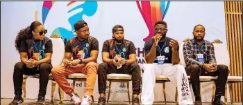  ?? ?? L-R: Founder, Kaffy Kreative Agency, Kafayat Shafau, Commedian, Stanley Chibunna (Funny Bone), founder Attom Foundation, Yahaya Attom, content creator, Emmanuel Iwueke and Optometris­t, Hephzibah Eye Care, Chibuikem Ndukwe-Nwoke, during the press conference to announce the Charity Championsh­ip Cup, organised Attom Foundation in Lagos, recently