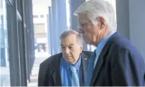  ?? JOSE M. OSORIO/CHICAGO TRIBUNE ?? Former Crestwood Mayor Louis Presta, center, arrives Monday at the Dirksen Federal Courthouse in Chicago with attorney Thomas Breen for his sentencing in his bribery case.