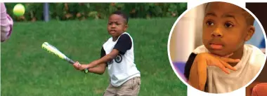  ?? Photos: PA ?? Zion Harvey fulfils his ambition of being able to swing a baseball bat. Centre: Zion’s transplant­ed right hand. Right: the youngster catches an American football.