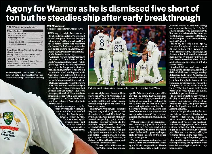 Agony for Warner as he is dismissed five short of ton but he steadies