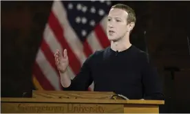 ??  ?? ‘If it wanted, Facebook could almost certainly choose the winner of the next election, completely legally and without anyone knowing.’ Mark Zuckerberg speaks at Georgetown University. Photograph: Nick Wass/AP