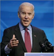  ?? SUSAN WALSH — THE ASSOCIATED PRESS ?? President-elect Joe Biden speaks during an event at The Queen theater in Wilmington, Del., Friday, Jan. 8, 2021, to announce key administra­tion posts.