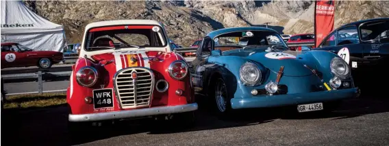  ??  ?? Above: That’s quite a contrast – competitio­nprepared Austin A30 sits in readiness alongside a stunning outlaw 356A