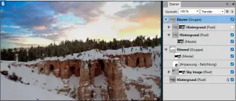  ??  ?? 6 Mischberei­che für die Ebenen in Af nity Photo erlauben das Ausblenden bestimmter Farben anhand der Helligkeit der Bildpunkte.