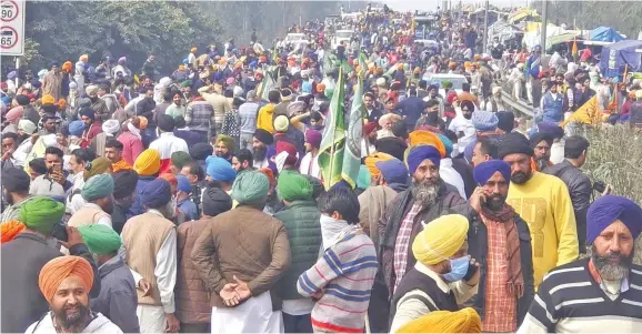  ?? Photo: AP ?? Farmers marching to New Delhi near the Punjab-Haryana border at Shambu, India on February 13, 2024. Farmers were marching to the Indian capital asking for a guaranteed minimum support price for all farm produce.