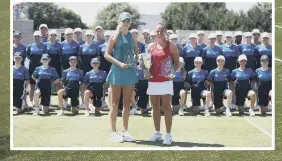  ??  ?? FLASHBACK Southsea Trophy finalists in 2018, Katie Boulter (left of picture) and winner Kirsten Flipkens